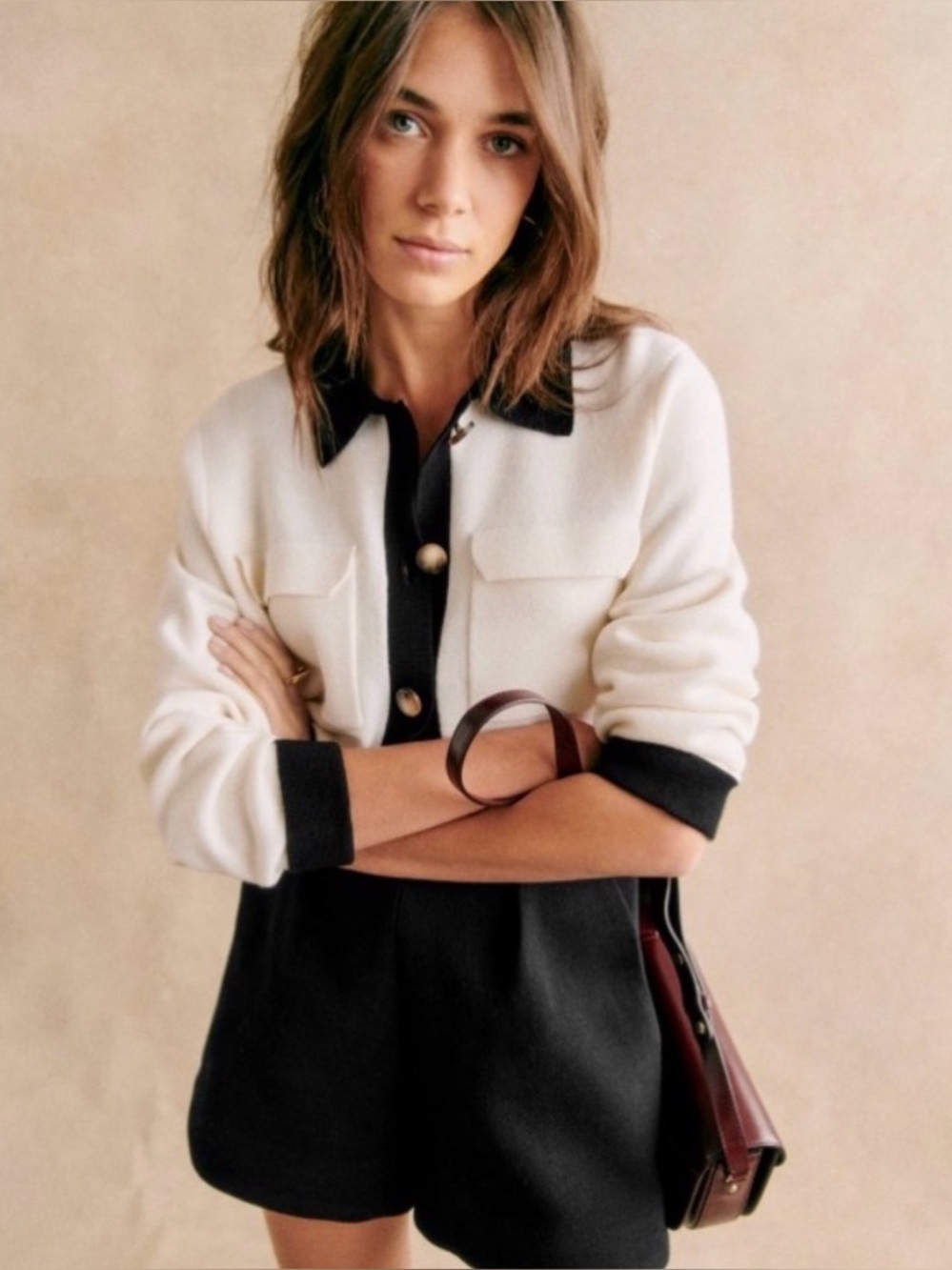 Sezane Betty 100% Merino Wool Collared Cadigan XXL